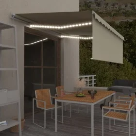 Manual retractable awning with blind and cream LED 4.5x3 m by vidaXL, Awnings - Ref: Foro24-3069322, Price: 426,39 €, Discoun...