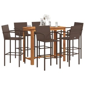Garden table and stools 7 pieces acacia wood PE rattan brown by vidaXL, Garden sets - Ref: Foro24-3295291, Price: 547,42 €, D...