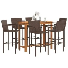 Garden table and stools 7 pieces acacia wood PE rattan brown by vidaXL, Garden sets - Ref: Foro24-3295291, Price: 522,79 €, D...