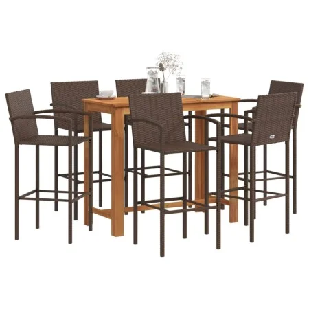 Gartentisch und Hocker 7 Stück Akazienholz PE Rattan braun von vidaXL, Gartensets - Ref: Foro24-3295291, Preis: 522,79 €, Rab...