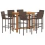 Gartentisch und Hocker 7 Stück Akazienholz PE Rattan braun von vidaXL, Gartensets - Ref: Foro24-3295291, Preis: 522,79 €, Rab...