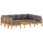Gartensofa-Set mit 6-teiligen massiven Akazienholz-Kissen. von vidaXL, Gartensets - Ref: Foro24-3214865, Preis: 958,50 €, Rab...