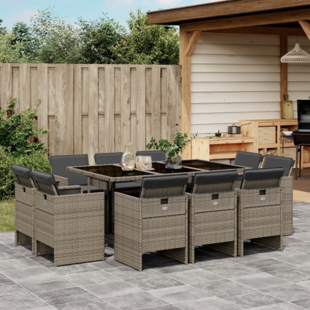 Set de comedor de jardín 11 pzas y cojines ratán sintético gris by vidaXL, Garden sets - Ref: Foro24-3277795, Price: 700,97 €...
