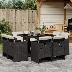 Garten-Essgruppe 9-teilig mit schwarzen Polstern aus synthetischem Rattan von vidaXL, Gartensets - Ref: Foro24-3277781, Preis...