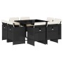 Garten-Essgruppe 9-teilig mit schwarzen Polstern aus synthetischem Rattan von vidaXL, Gartensets - Ref: Foro24-3277781, Preis...