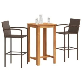 Mesa y taburetes de jardín 3 pzas madera acacia ratán PE marrón by vidaXL, Garden sets - Ref: Foro24-3295272, Price: 245,41 €...