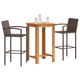 Mesa y taburetes de jardín 3 pzas madera acacia ratán PE marrón by vidaXL, Garden sets - Ref: Foro24-3295272, Price: 253,40 €...