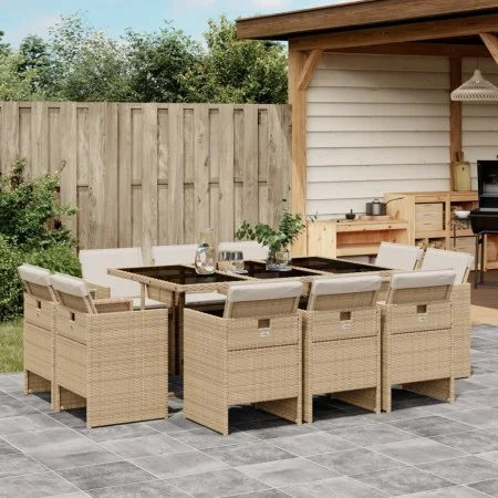Set comedor de jardín 11 pzas con cojines ratán sintético beige by vidaXL, Garden sets - Ref: Foro24-3277797, Price: 750,15 €...