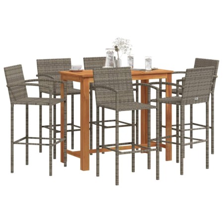 Mesa y taburetes de jardín 7 pzas madera acacia ratán PE gris by vidaXL, Garden sets - Ref: Foro24-3295293, Price: 549,75 €, ...
