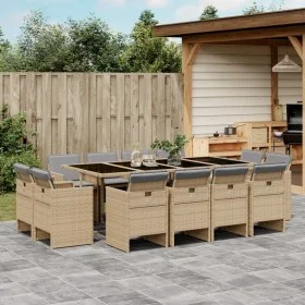 Set comedor de jardín con cojines 13 pzas ratán sintético beige by vidaXL, Garden sets - Ref: Foro24-3277811, Price: 961,24 €...