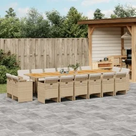 Set comedor de jardín 17 pzas con cojines ratán sintético beige by vidaXL, Garden sets - Ref: Foro24-3277839, Price: 1,00 €, ...