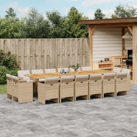 Set comedor de jardín 17 pzas con cojines ratán sintético beige by vidaXL, Garden sets - Ref: Foro24-3277839, Price: 1,00 €, ...