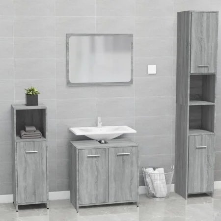 Badezimmermöbelset aus grauem Sperrholz von Sonoma von vidaXL, Badezimmermöbel - Ref: Foro24-815529, Preis: 64,46 €, Rabatt: %