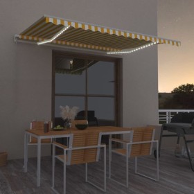 Toldo retráctil manual con LED amarillo y blanco 450x300 cm