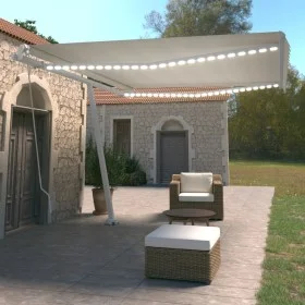 Manual retractable awning with cream LED light 450x350 cm by vidaXL, Awnings - Ref: Foro24-3069642, Price: 530,71 €, Discount: %