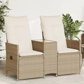 Sofá de jardín reclinable de 2 plazas con mesa ratán PE beige by vidaXL, Outdoor sofas - Ref: Foro24-365713, Price: 239,10 €,...