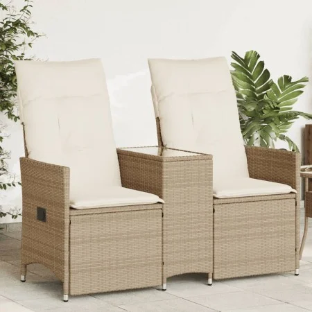 Zweiplätziges, verstellbares Gartensofa mit Beistelltisch aus beigem PE-Rattan. von vidaXL, Outdoor-Sofas - Ref: Foro24-36571...
