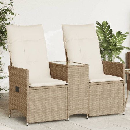 Zweiplätziges, verstellbares Gartensofa mit Beistelltisch aus beigem PE-Rattan. von vidaXL, Outdoor-Sofas - Ref: Foro24-36571...