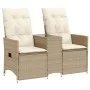Zweiplätziges, verstellbares Gartensofa mit Beistelltisch aus beigem PE-Rattan. von vidaXL, Outdoor-Sofas - Ref: Foro24-36571...