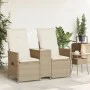 Zweiplätziges, verstellbares Gartensofa mit Beistelltisch aus beigem PE-Rattan. von vidaXL, Outdoor-Sofas - Ref: Foro24-36571...