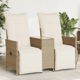 Sofá de jardín reclinable de 2 plazas con mesa ratán PE beige by vidaXL, Outdoor sofas - Ref: Foro24-365718, Price: 264,94 €,...