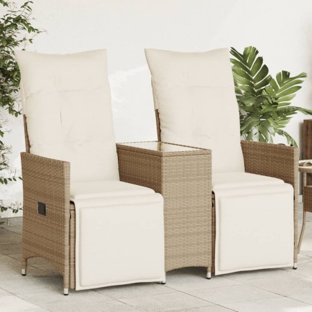 Zweiplätziges, verstellbares Gartensofa mit Beistelltisch aus beigem PE-Rattan. von vidaXL, Outdoor-Sofas - Ref: Foro24-36571...