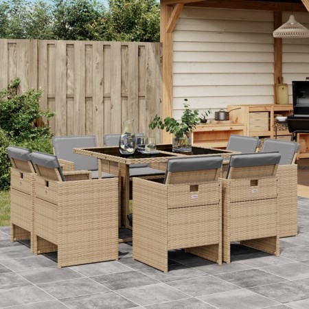 Garten-Essgruppe 9-teilig mit Kissen aus synthetischem Rattan in Beige. von vidaXL, Gartensets - Ref: Foro24-3277787, Preis: ...