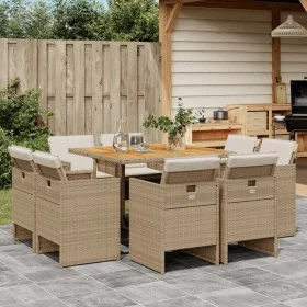 Set comedor de jardín 9 pzas con cojines ratán sintético beige by vidaXL, Garden sets - Ref: Foro24-3277791, Price: 663,36 €,...