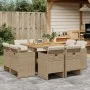 Set comedor de jardín 9 pzas con cojines ratán sintético beige by vidaXL, Garden sets - Ref: Foro24-3277791, Price: 663,36 €,...