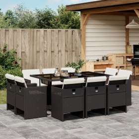 Set de comedor jardín 11 pzas con cojines ratán sintético negro by vidaXL, Garden sets - Ref: Foro24-3277793, Price: 647,47 €...