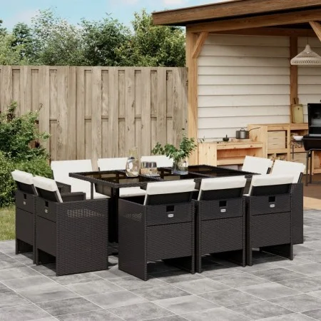 11-teiliges Gartenspeiseset mit schwarzen Polstern aus synthetischem Rattan. von vidaXL, Gartensets - Ref: Foro24-3277793, Pr...