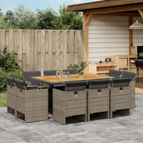 Set de comedor de jardín 11 pzas y cojines ratán sintético gris by vidaXL, Garden sets - Ref: Foro24-3277801, Price: 780,33 €...