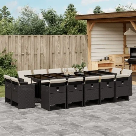 Set comedor de jardín con cojines 15 pzas ratán sintético negro by vidaXL, Garden sets - Ref: Foro24-3277817, Price: 1,00 €, ...