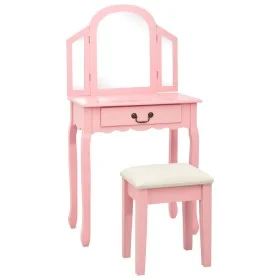 Dressing table and stool paulownia wood and pink MDF 65x36x128 cm by vidaXL, Bedroom Dressers - Ref: Foro24-289335, Price: 97...