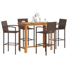Mesa y taburetes de jardín 5 pzas madera acacia ratán PE marrón by vidaXL, Garden sets - Ref: Foro24-3295288, Price: 386,66 €...