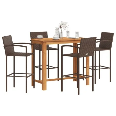Mesa y taburetes de jardín 5 pzas madera acacia ratán PE marrón by vidaXL, Garden sets - Ref: Foro24-3295288, Price: 392,79 €...