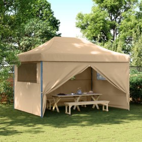 Tienda de fiesta plegable Pop-Up con 4 paredes laterales beige