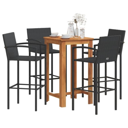 Mesa y taburetes de jardín 5 pzas madera acacia ratán PE negro by vidaXL, Garden sets - Ref: Foro24-3295276, Price: 364,42 €,...