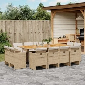 Set comedor de jardín con cojines 13 pzas ratán sintético beige by vidaXL, Garden sets - Ref: Foro24-3277815, Price: 1,00 €, ...