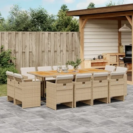 Set comedor de jardín con cojines 13 pzas ratán sintético beige by vidaXL, Garden sets - Ref: Foro24-3277815, Price: 1,00 €, ...
