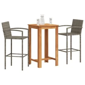 Mesa y taburetes de jardín 3 pzas madera acacia ratán PE gris by vidaXL, Garden sets - Ref: Foro24-3295274, Price: 241,52 €, ...