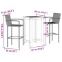 Mesa y taburetes de jardín 3 pzas madera acacia ratán PE gris