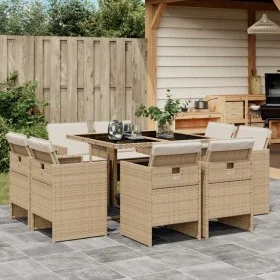Garten-Essgruppe 9-teilig mit Kissen aus synthetischem Rattan in Beige. von vidaXL, Gartensets - Ref: Foro24-3277785, Preis: ...