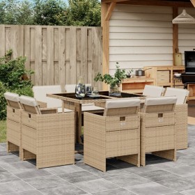 Set comedor de jardín 9 pzas con cojines ratán sintético beige by vidaXL, Garden sets - Ref: Foro24-3277785, Price: 510,03 €,...
