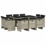 Set de comedor de jardín 11 pzas y cojines ratán sintético gris