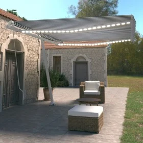 Manual retractable awning with blue and white LED light 450x350 cm by vidaXL, Awnings - Ref: Foro24-3069641, Price: 530,72 €,...