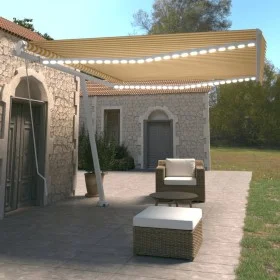 Manual retractable awning with yellow and white LED light 450x350 cm by vidaXL, Awnings - Ref: Foro24-3069643, Price: 528,43 ...
