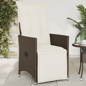 Sillón reclinable de jardín con cojines ratán sintético marrón