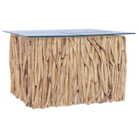 Mesa de centro con superficie de vidrio teca maciza 66x66x40 cm de vidaXL, Mesas de centro - Ref: Foro24-288814, Precio: 169,...
