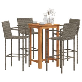 Garden table and stools 5 pcs acacia wood PE rattan gray by vidaXL, Garden sets - Ref: Foro24-3295277, Price: 364,31 €, Disco...